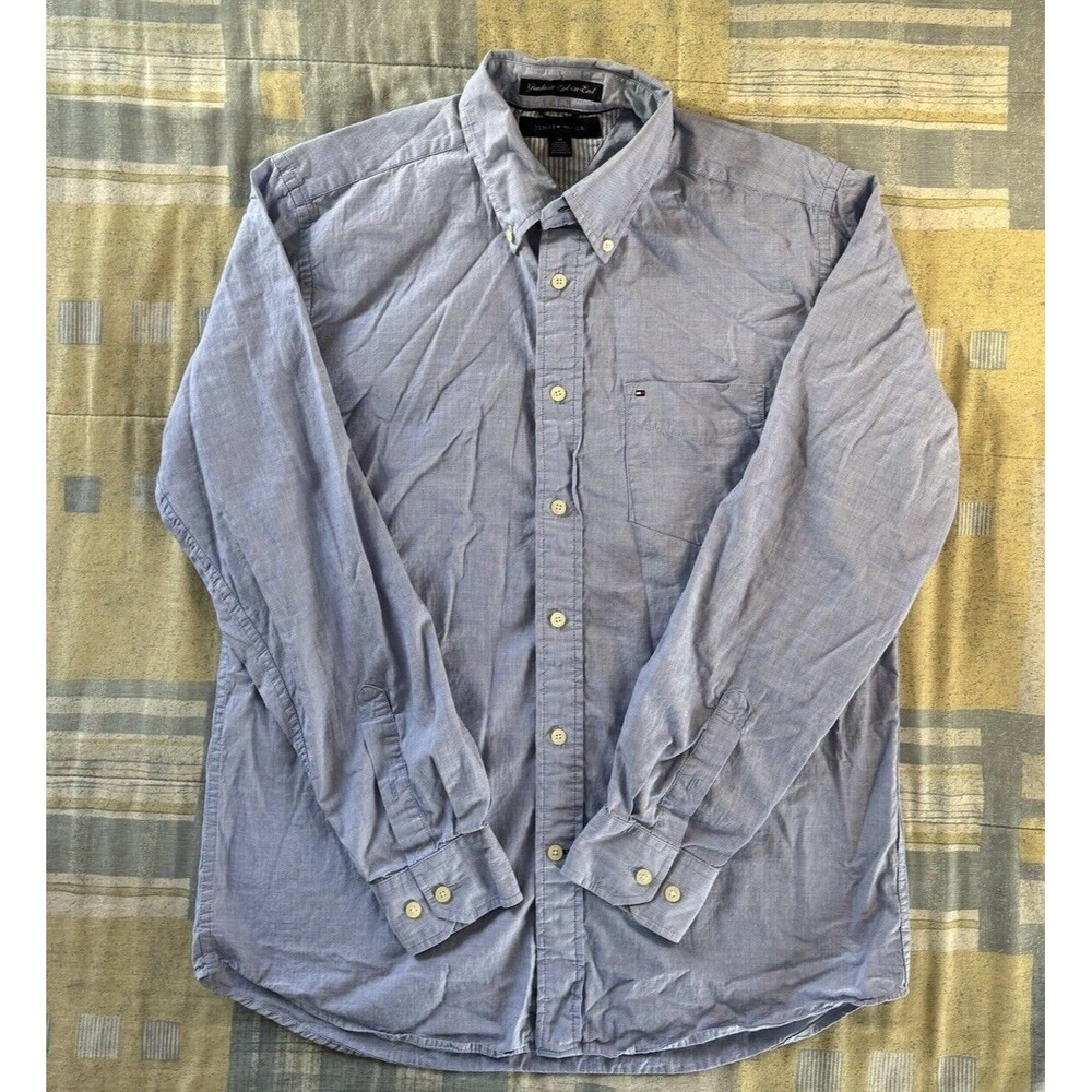 Tommy Hilfiger Blue Button Up Long Sleeve Collard Neck Men's Sz M
